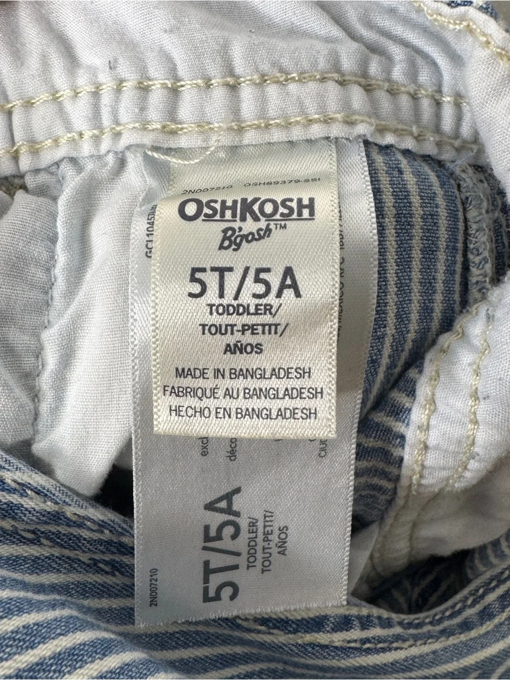 OSHKOSH B'GOSH / blue white railroad striped denim overalls / 5T